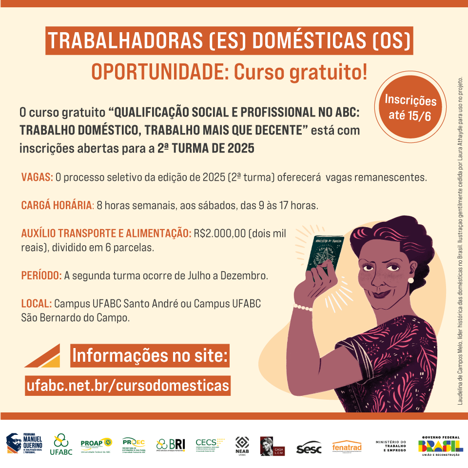 UFABC oferece vagas remanescentes em curso gratuito de qualificação para trabalhadoras (es) domésticas (os)